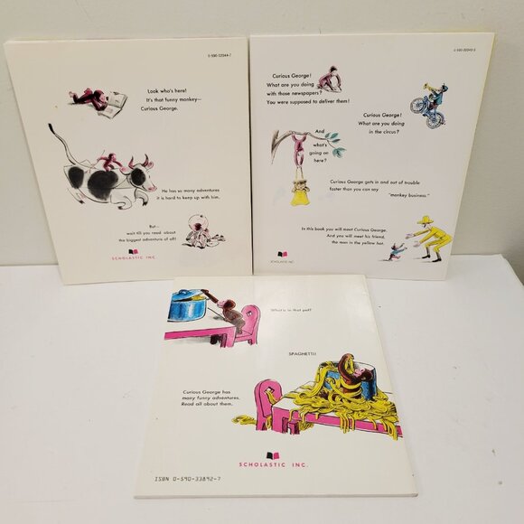 3 Vtg Curious George by H.A. Rey Gets a Medal Rides a Bike Takes a Job Books - Picture 8 of 8